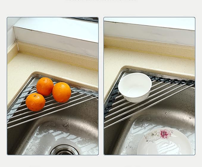 Ahyuan Roll up Dish Drying Rack Over The Sink Kitchen Roll up Sink Drying Rack Portable Dish Drainer Foldable Dish Drying Rack (Black, Triangle 16.3''X9.4'')