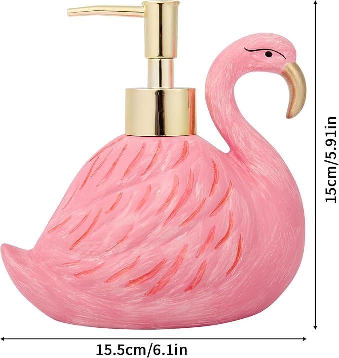 Cute Flamingo Lotion Dispenser - Refillable Hand Liquid Soap Dispenser with Pump for Bathroom Decor, Dish Soap Bottle for Kitchen Countertop 360ml/12.2oz, Birthday Thanksgiving