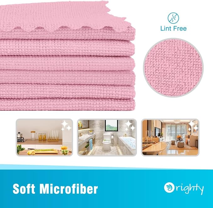 Orighty Microfiber Cleaning Cloth, 24 Pack Highly Absorbent Cleaning Supplies, Reusable Clean Rags for House, Microfiber Cloth for Kitchen, Window, Car Care, 11.5x11.5 inch Pink