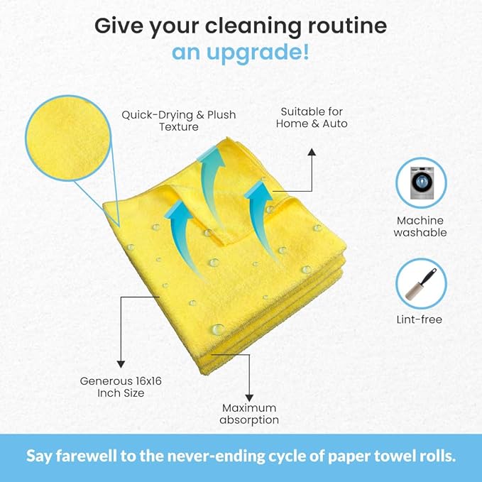 A&A Wiping Cloth- Microfiber Cleaning Towel, Super Absorbent Yellow Microfiber Towels, Perfect for House, Cars, Windows, Gym and Office, Yellow Microfiber 16x16 Towels, Pack of 180 Pieces