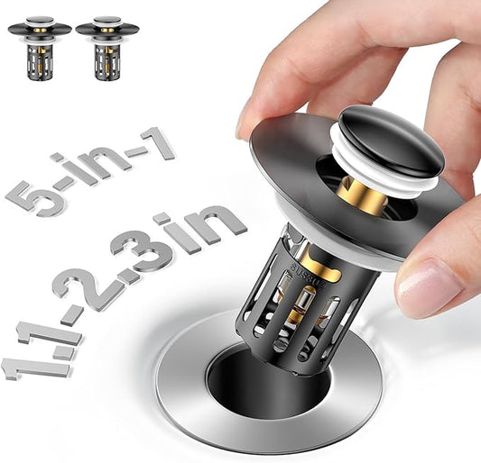 (2 Pc) Bathroom Sink Stopper-All Metal Sink Stopper-Universal Fit 99% Bathroom Stopper with Removable Stainless Steel Hair Catcher- Basin