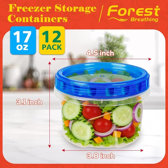12 Pack 17oz Reusable Freezer Storage Containers with Twist Top Lids Airtight