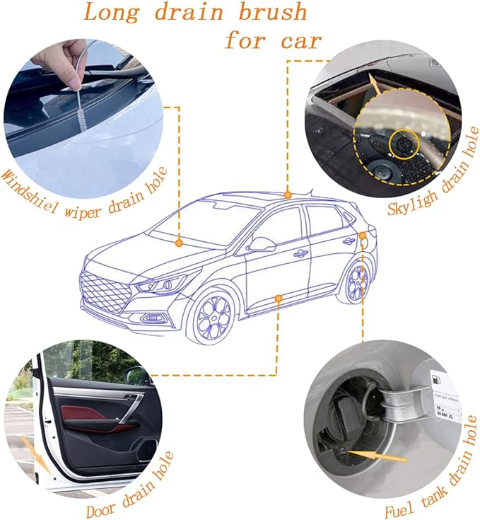 2-Pack Long Pipe Cleaners - 61" & 40" Stainless Steel Tube Cleaning Brush Set, Flexible Sunroof Drain Cleaning Tool for Sink, Refrigerator, Aquarium