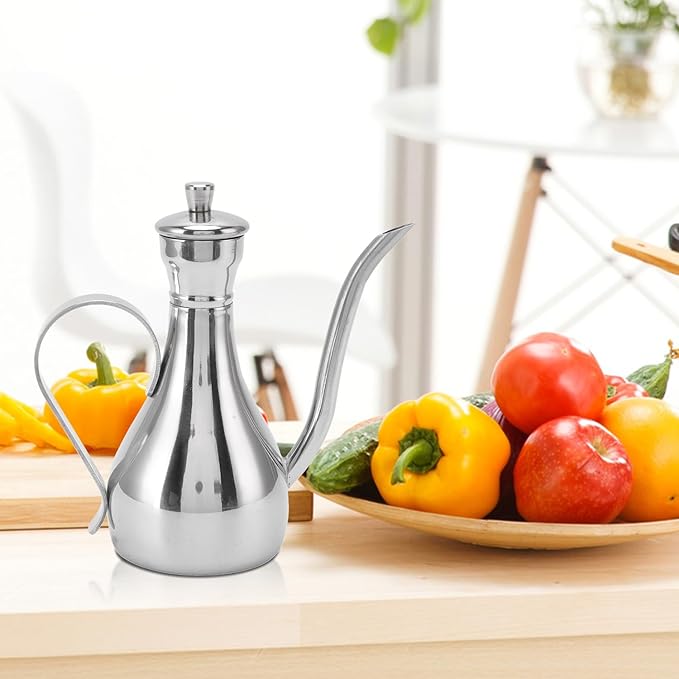 Stainless Steel Oil Dispenser Bottle, 11oz/350ml Non Drip Leak Proof Pouring Pot for Olive Oil, Vinegar, Soy Sauce, Salad, Oil Storage Can Container for Home Kitchen
