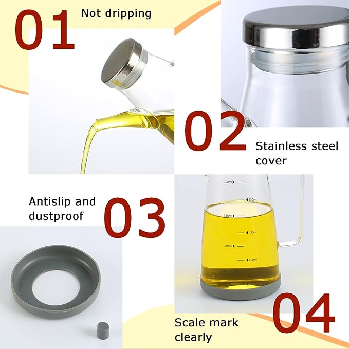 Oil Dispenser for Kitchen,25OZ Oil Bottles Cooking Oil Dispenser with Drip Free Spout and Non Slip Bottom Fits in Home,Kitchen,Barbecue,Party (750ml)