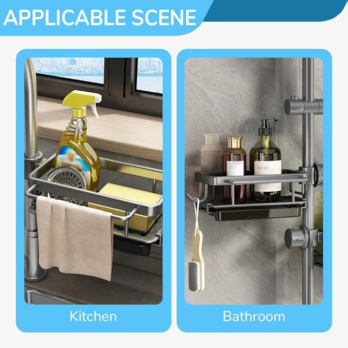 Eadwe Sink Organizer Rack for Kitchen and Bathroom, 2024 New Kitchen Sink Faucet Organizer with Drip Tray Faucet Sponge Holder (Black, Left+Right)