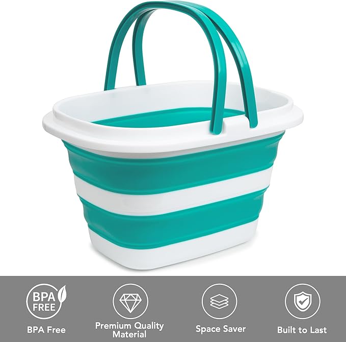 Large Collapsible Mop Bucket, 16L(4.2 Gallon) Plastic Bucket for House Cleaning, Car Washing, Silicone Cleaning Supplier Organizer, Portable Basket with Handle for Laundry Storage, RV Camping, Fishing