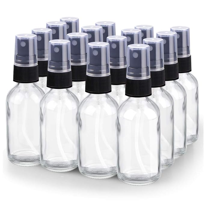 Wedama Spray Bottle, 2 oz Fine Mist Glass Spray Bottle, Little Refillable Liquid Containers for Watering Flowers Cleaning (16 Pack, Clear)