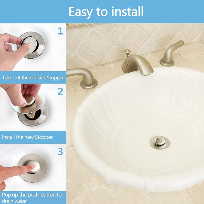 QYHNYJF Bathroom Sink Stoppers Brushed Nickel – Pop Up Drain Stopper & Strainer