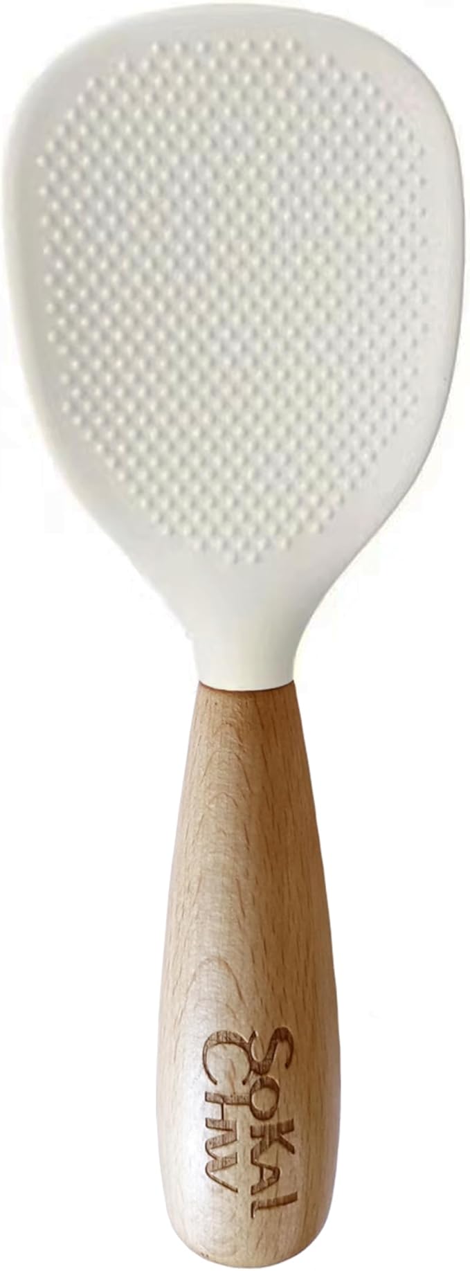 Standing Silicone Cooking Spoon and Rice Spoon with Wooden Handle, Great for Cooking, Mixing, Scoop, Scrape, Non stick Heat Resistant (White)