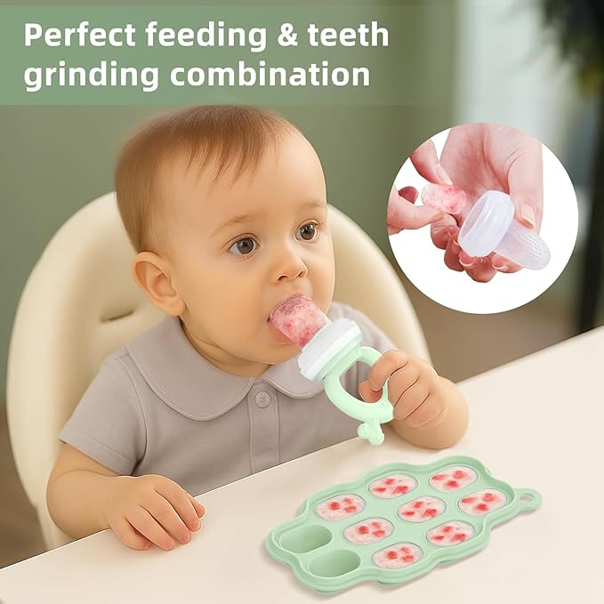16 Pack Silicone Baby Feeding Set, BPA-Free Baby LED Weaning Supplies, Include Suction Plates, Baby Bowls, Silicone Fork & Spoon, and More, First Stage Baby Food Eating Utensils - 6+ Months(Green, 16)