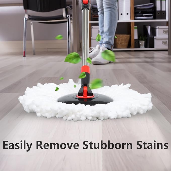 Spin Mop Bucket with Wringer Set, 360° Mop Bucket Floor Cleaning System with 3 Microfiber Replacement Mop Head Refills, 61" Adjustable Stainless Steel Handle, 2X Wheel for Home Cleaning