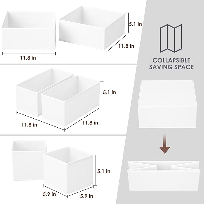 Criusia 6 Pack Clothes Drawer Organizer, Fabric Foldable Closet Dresser Drawer Organizer for Clothing, Bra Sock Underwear Drawer Organizer for Nursery Dorm Bedroom Organization (6 Bins, White)