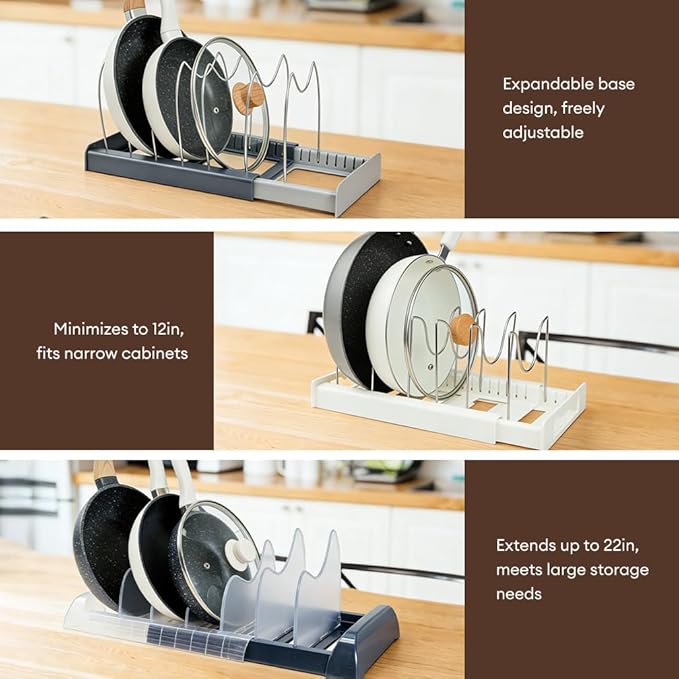 Pot and Pan Organizer Rack for Cabinet, Grey