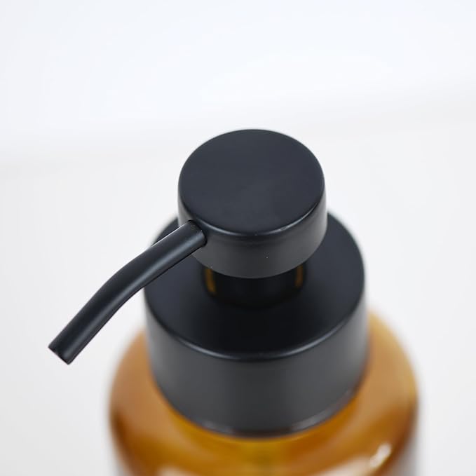 15 oz Amber-Tinted Thick Glass Foaming Soap Dispenser, Refillable Foaming Soap Dispenser with Black Rust-Proof Foam Pump, Suitable for Bathrooms and Kitchens (1, Amber)