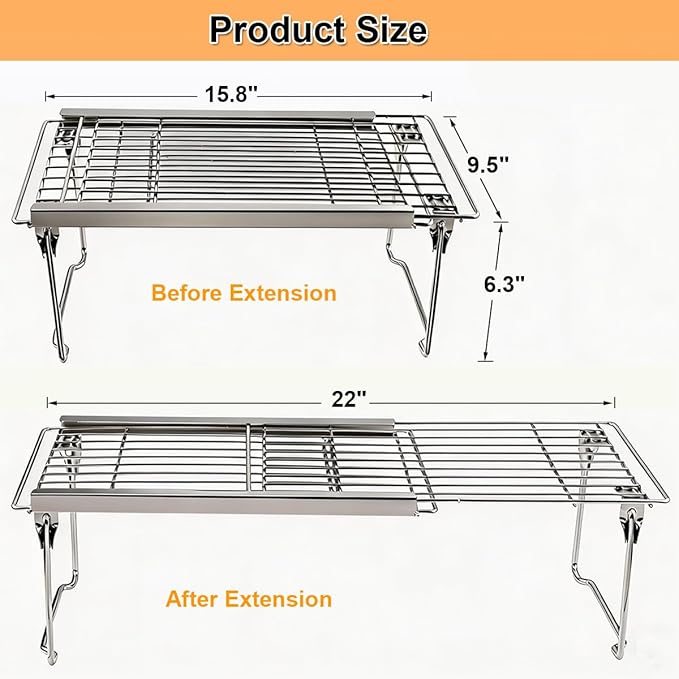 Orgneas Expandable Cabinet Shelf Organizer, Adjustable Freezer Shelf 15.8"-22" Thickened Heavy Duty Organizer and Storage Shelves for Kitchen Cabinet Pantry Refrigerator, 2 Pcs