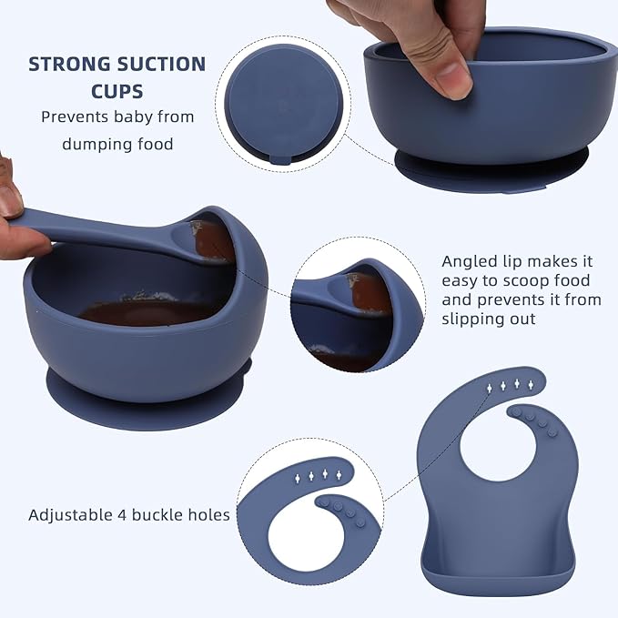 16 Pack Silicone Baby Feeding Set, BPA-Free Baby LED Weaning Supplies, Include Suction Plates, Baby Bowls, Silicone Fork & Spoon, and More, First Stage Baby Food Eating Utensils - 6+ Months(Blue, 16)