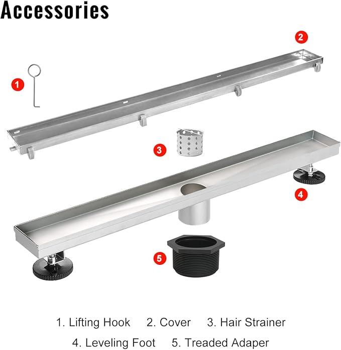 SaniteModar Linear Shower Drain, Linear Drain 60 inch with 2 in 1 Tile Insert & Flat Panels