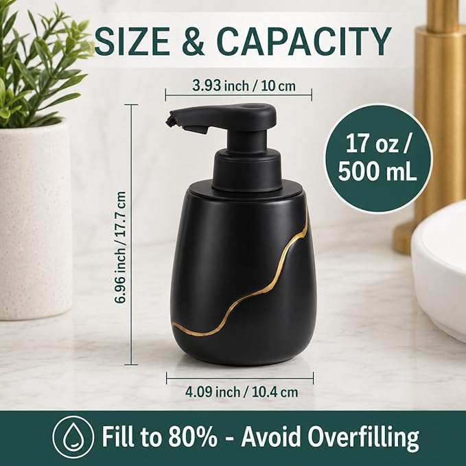 BosilunLife Automatic Soap Dispenser Bathroom - Liquid Hand Free Dispenser Smart Electric Lotion Soap Dispenser Touchless with Waterproof Pump Rechargeable Dish Soap Dispenser Ceramic Black