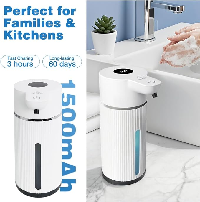 Touchless Automatic Soap Dispenser for Kitchen and Bathroom, Liquid Hand Soap Dispenser, Water-Resistant and Rechargeable, 14.2oz/420ml ，Intelligent Digital Display，4-Level Adjustable,Modern