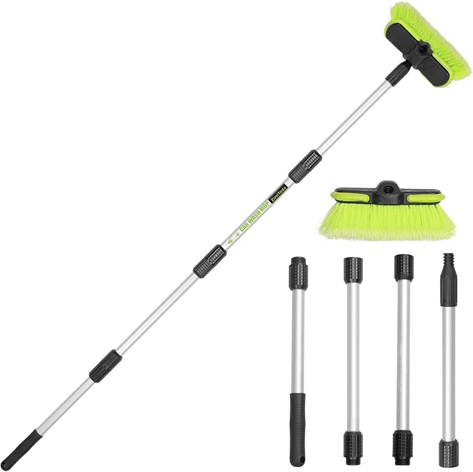 65”165cm Car Wash Brush Long Handle Soft Bristle Scrub Cleaning Mop with 4 Hand-held Places Extendable Washing Brushes Broom Kit for RV Boat Truck SUV Caravan Solar Panel House Siding,Sweep Snow