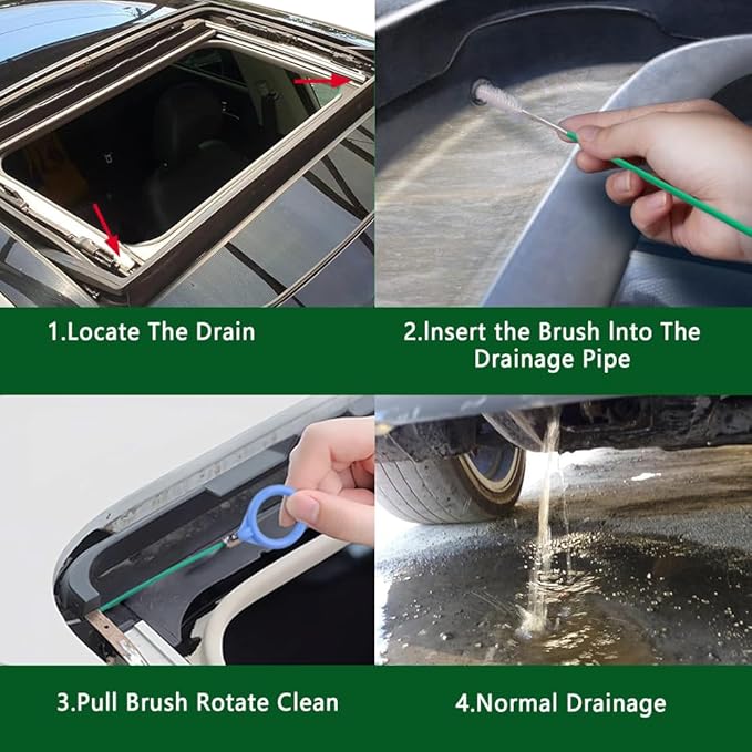 Auto Sunroof Drain Cleaning Tool, Car Wash Brush, 120 Inch Long Flexible Drain Brush Pipe Cleaners for Car