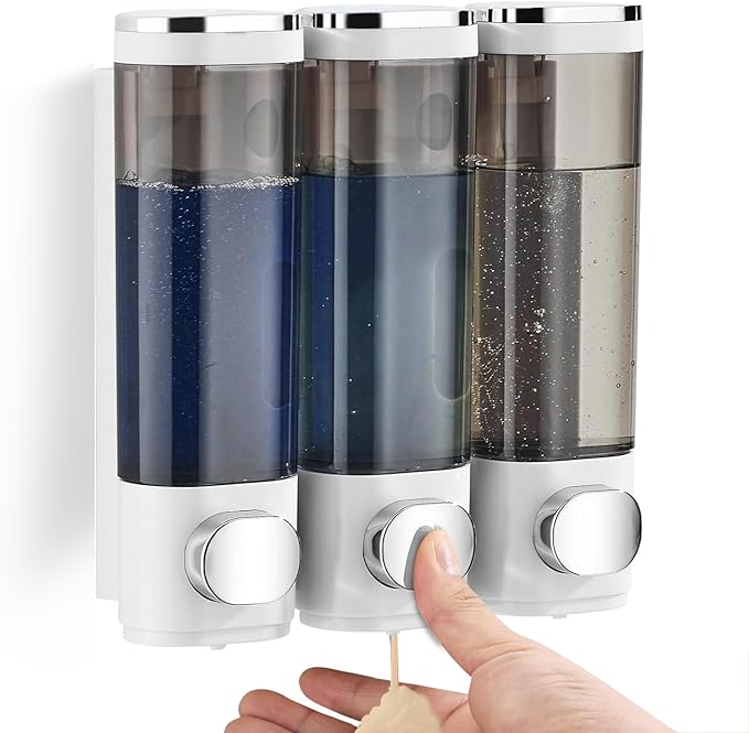 Shampoo and Conditioner Dispenser Shower Soap Dispenser Shampoo Dispenser Body Wash Dispenser for Bathroom,Large Capacity, White Silver