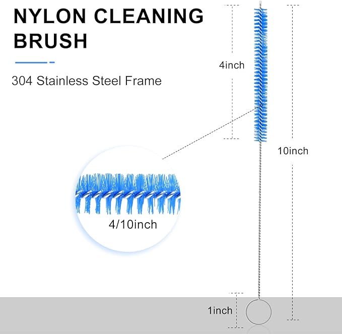 Flexible Drain Brush Cleaner Kit – 5ft Long Elastic Double Head Nylon Cleaning Brush + 3pcs 10inch Straw Brushes for Aquarium Water Filter Pipe Hose