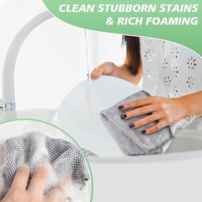 SINLAND Microfiber Dish Cloth Dish Rags for Washing Dishes Best Kitchen Cloths Cleaning Cloths with Poly Scour Side 12Inchx12Inch 20Pack Grey