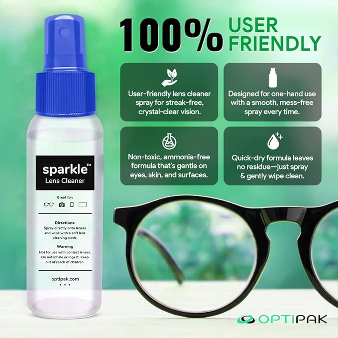 Sparkle Anti-Reflective Lens Cleaner Spray kit | (1) 1oz Glasses Cleaner Spray + (1) Microfiber Cloth for Eyeglasses, Sunglasses, Lenses