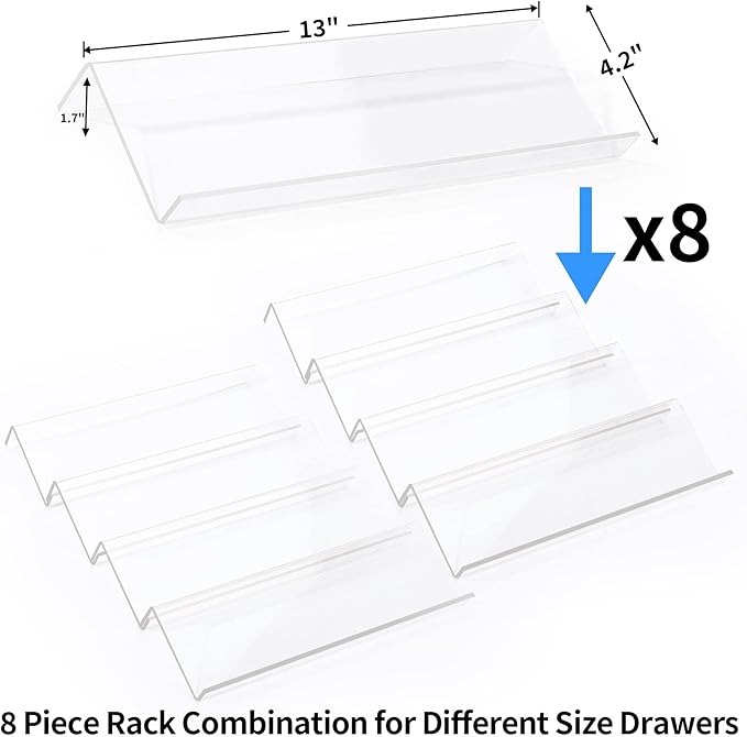 MIUKAA Clear Acrylic Spice Drawer Organizer, 4 Tier- 2 Set Expandable From 13" to 26" Drawer Seasoning Organizer