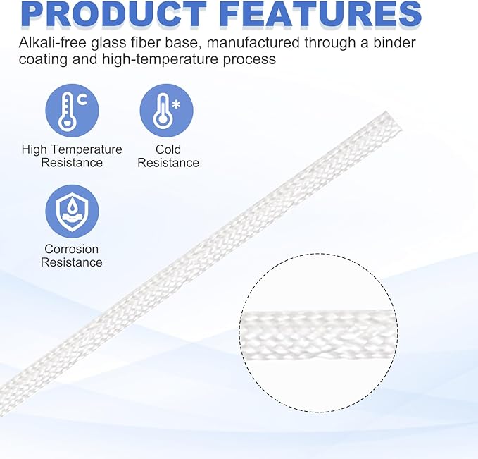 uxcell Insulation Cable Protector,1mm/0.04 Inch-20m/66 Feet High Temp Fiberglass Sleeve White