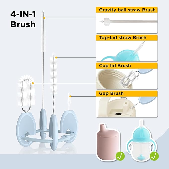 Baby Straw Brush Set, 4 Piece Cleaner Kit with Standable Key Ring – for Sippy Cups, Weighted Straw Cups & Baby Bottles – Designed for 0–24 Months
