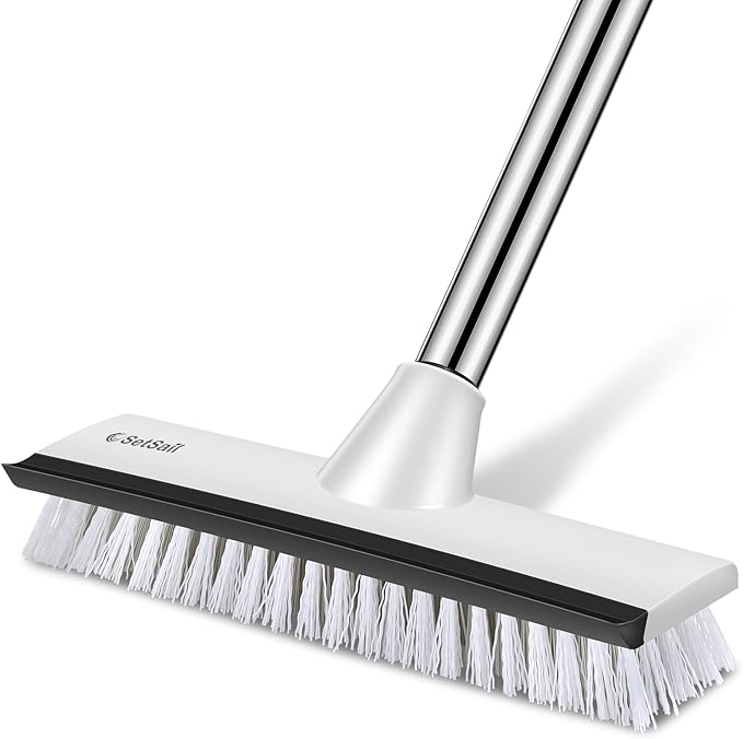 SetSail Floor Scrub Brush with 51-Inch Long Adjustable Handle 2 in 1 Scrape Brush Stiff Bristle Floor Scrubber for Cleaning Shower Bathroom Garage Kitchen Wall Deck Tub Tile, Grey Black