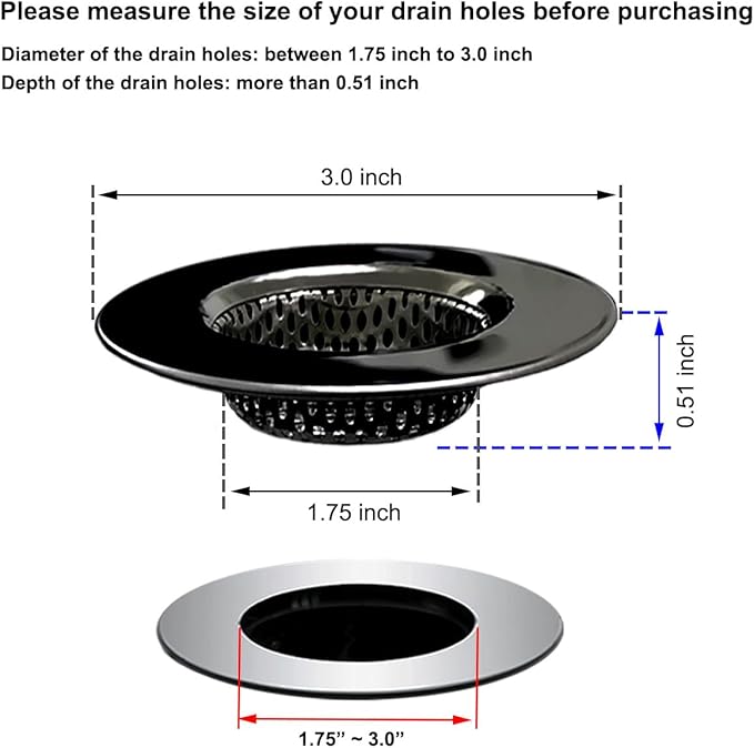 Seatery 1.75" Bathtub Drain Strainers, Shower Drain Hair Catchers, Stainless Steel Drain Filter Cover for Bathroom Laundry Floor Drain