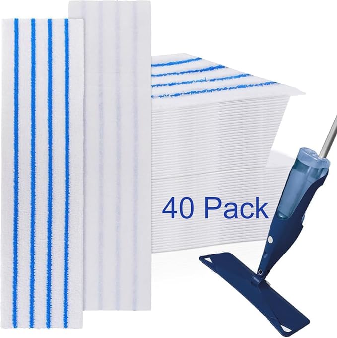 40 Pack Microfiber Disposable Mop Pads for Rubbermaid Quick Connect System Mop - Wet Dry Cleaning Replacement Mopping Pad for Bona,Turbo,Norwex and All 16 17 18'' Flat System Mop