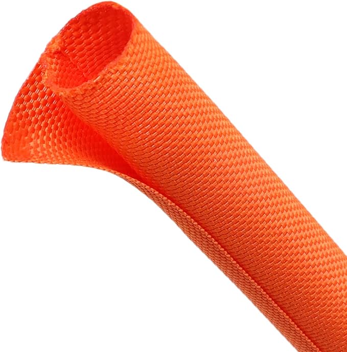 Automotive Wire Loom Tubing, Split Braided Cord Protectors from Pets No Chew, Flexible Cable Sleeve Cable Management for TV/Computer/Electric Wires (Orange, 1"-25ft)