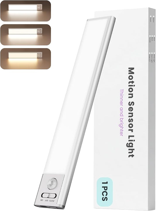 9 inch Under Cabinet Lighting, Cordless USB Rechargeable Motion Sensor Closet Light Indoor, Magnetic Adhesive LED Lights, Peel and Stick Light Bar for Counter, Shelf, Stairs, Pantry (1 Pack)