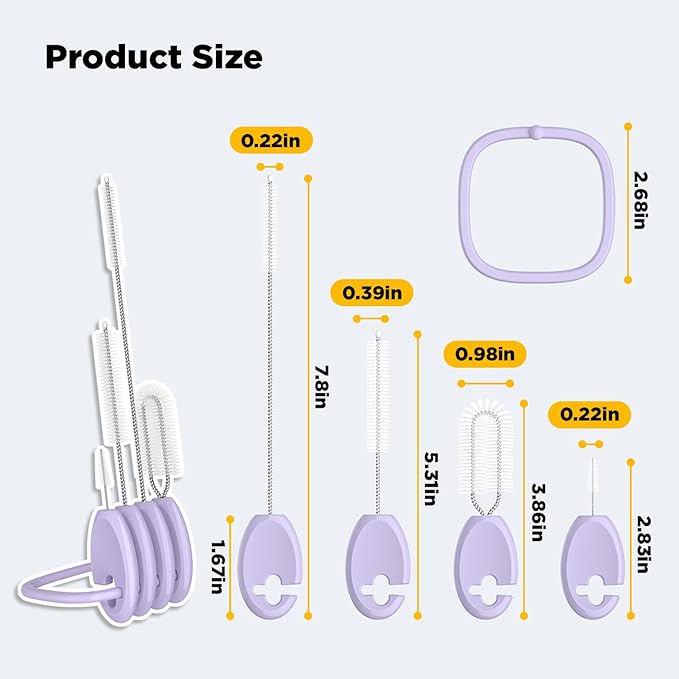 Baby Straw Brush Set, 4 Piece Cleaner Kit with Standable Key Ring for Sippy Cups, Weighted Straw Cups & Baby Bottles – Designed for 0–24 Months