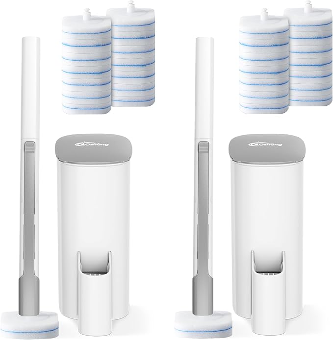 oshang Disposable Toilet Brush 2 Pack- Toilet Bowl Cleaner, Toilet Cleaning Supplies, Toilet Brush with Holder, 28 Refills for Deep Cleaning and Hygienic Bathroom Maintenance
