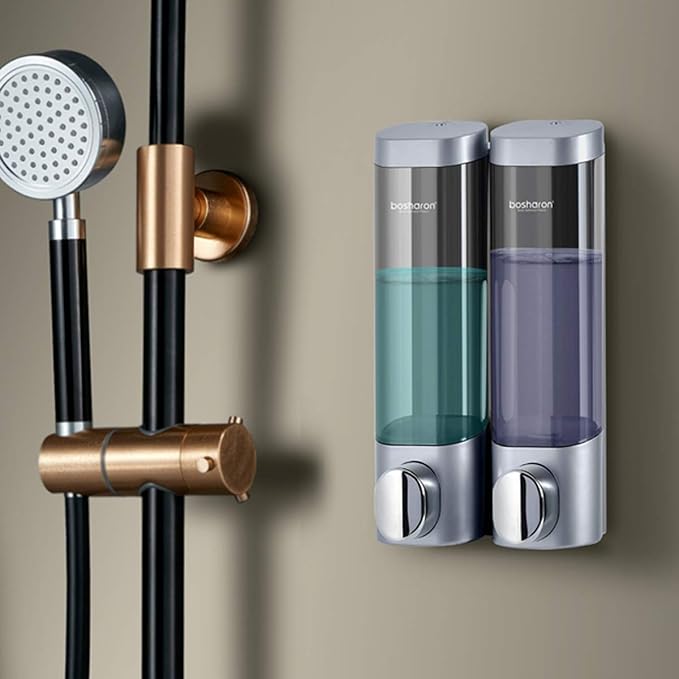 Soap Dispenser Shampoo Shower Dispenser Wall Mount 300mlx2 for Bathroom Hotel (Silver Grey)