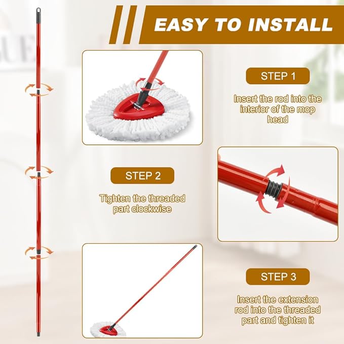 iayokocc Mop Handle Replacement Accessories for Vileda Spin Turbo/Turbo Smart/EasyWring Mop,4-Section Adjustable 28.5" to 54.5" Mops Pole,Easy Installation, Only Mops Handle are Included