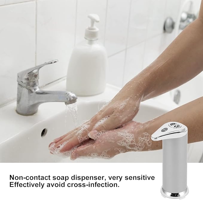 250ml Soap Dispenser, Automatic Soap Dispenser Touchless Touchless Hand Soap Dispenser for Home Bathroom Kitchen School Hotel (Silver)