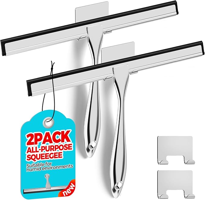 ALFLOD 2PACK All-Purpose Shower Squeegee for Shower Doors, Tile Shower Walls, Bathroom, Window, Glass and Car Windshield