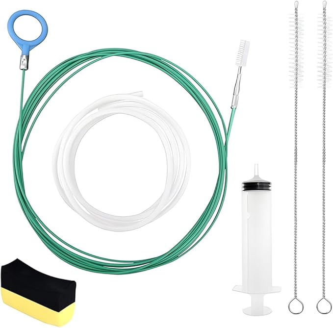 Car Sunroof Drain Cleaning Tool, 118 Inch Flexible Long Drain Brush Pipe Cleaners with Straight Brush Syringe & Sponge