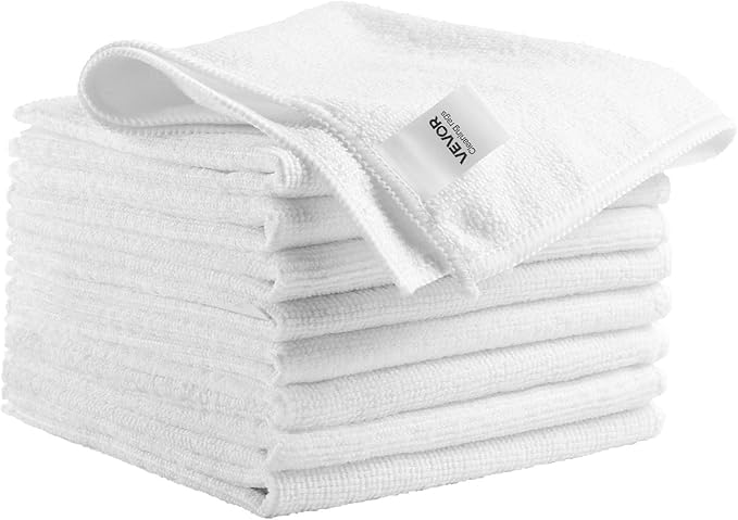 VEVOR 50 Pack White Microfiber Cleaning Cloth, 12 x 12 in Premium Microfiber Towels, Lint-Free and Scratch-Free, Absorbent Cleaning Rags for Car, Household, Kitchen, Window, SPA, Hotel & Bathroom