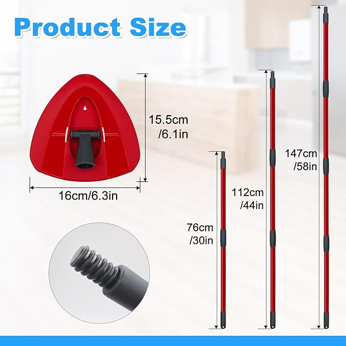 Mop Handle for Ocedar, Spin Mop Handle for O Cedar, 4-Section 30" to 58" Extendable Mop Handle Replacement for Ocedar, Mop Stick and Base for Ocedar Floor Cleaning, American Threaded Joint