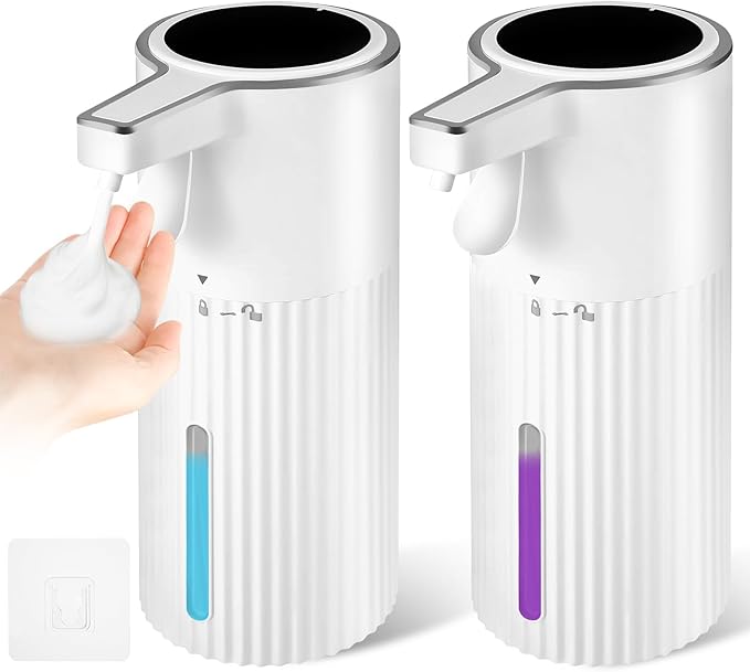 Automatic Soap Dispenser 2-Pack - 13.5 oz/400ml Leak-Proof Wall Mount Hand Soap Dispenser with Ribbed Design, White ABS for Bathroom & Kitchen Sink, Household or Commercial Use