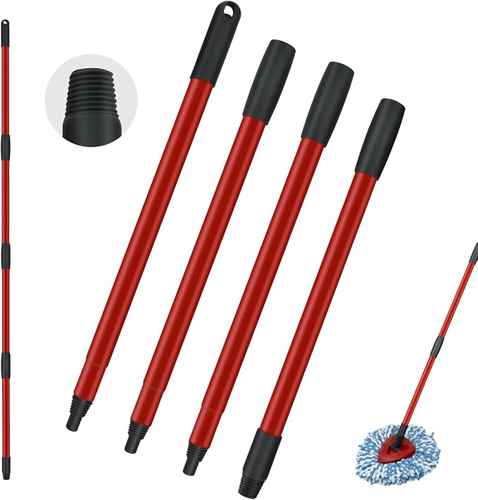 Spin Mop Handle Replacements for Oceda 4-Section Mop Replace Handle Compatible with O-Ceda Spin Mop Refills and Brooms, O ceda Mop Stick for Floor Clean, 30" to 58", Universal Fit Oceda Mop Head