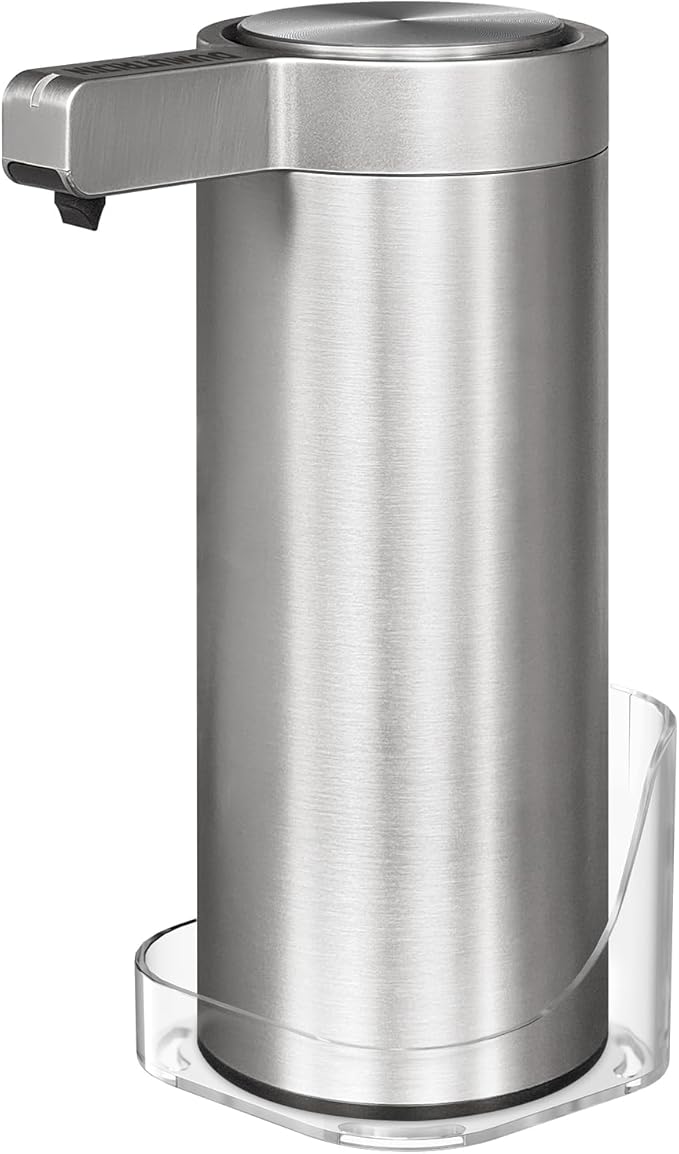 Touchless Automatic Soap Dispenser Wall Mount Stainless Steel with Sensor Infrared 9 oz Electric IPX5 Waterproof USB-C Charging Motion Sensor for Kitchen & Bathroom (Silver)